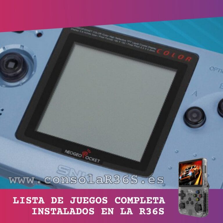 Lista de juegos de la Neo Geo Pocket Color instalados en la consola retro R36S (82 títulos) Lista de juegos de la Neo Geo Pocket Color instalados en la consola retro R36S (82 títulos)